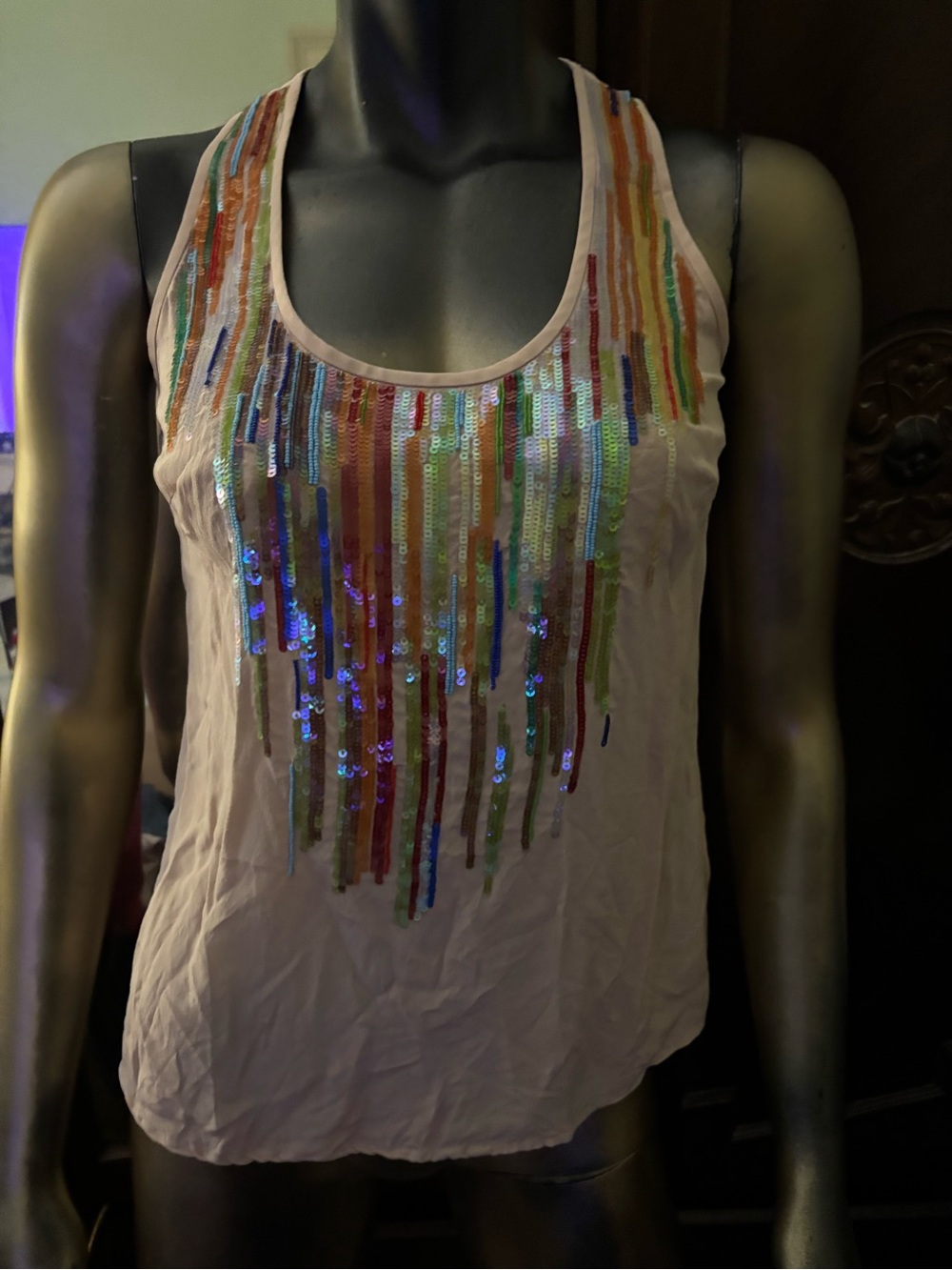 Trina Turk Light Pink Sequin Stripe Tank Top